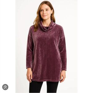 J. Jill PureJill Tunic Cowl Neck Velour Velvet Mauve Purple Sweater Cozy Sz L